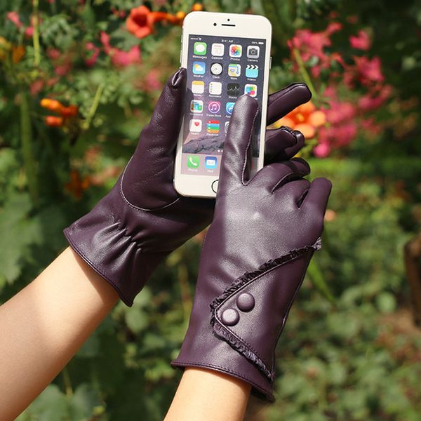

five fingers gloves biking pu leather full covered screentouch lace glove for women outdoor sport windproof hsj88, Blue;gray