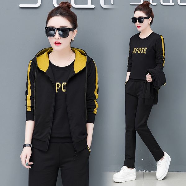 

sports women's spring 2020 new three-piece set spring suit three-piece suit fashion casual sportswear korean style sweater two-piece se, Gray