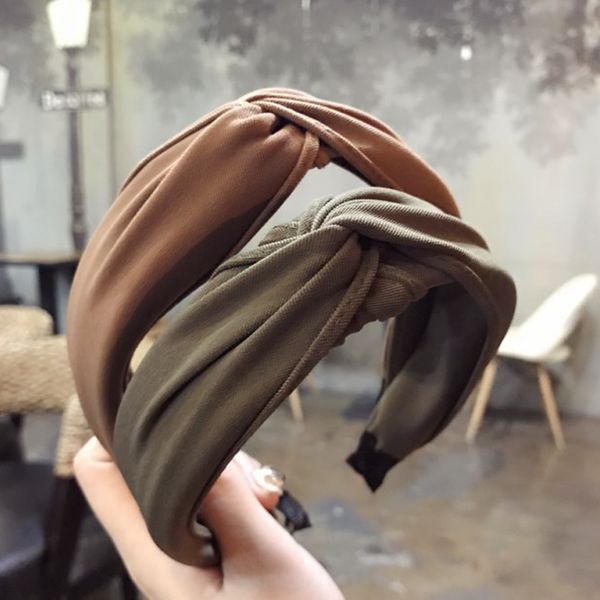 

retro morandi solid color knot cross wide side women hair hoop cloth hairbands elegant girls hair band headwear accessories