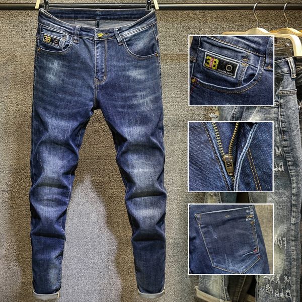

counter high-end new men's korean style fashion fashion brand stretch casual casual pants jeans and jeans pants ergog, Blue