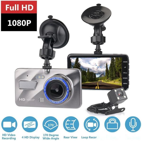 

4 inch hd dual lens support reversing image 1080p hidden wide angle driving recorder dashcam car dvr camera built-in g sensor