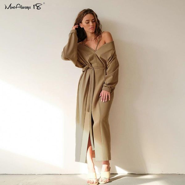 

mnealways18 winter elegant brown long dress women lace-up knitted dress autumn ladies off shoulder slit dresses long sleeve, Black;gray