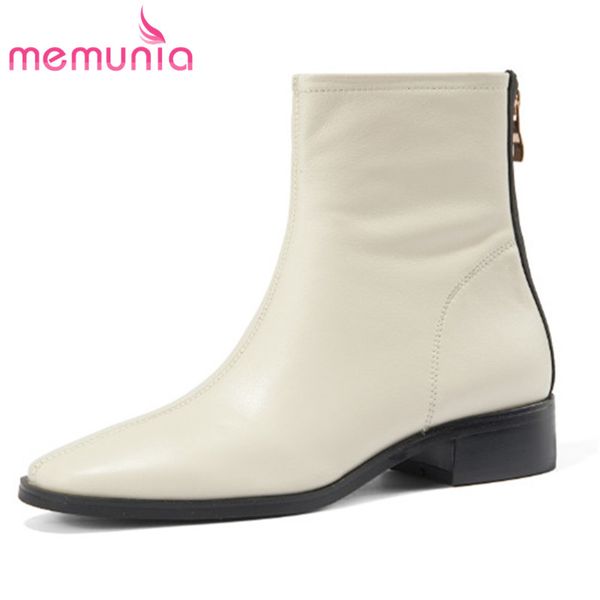 

memunia 2020 new fashion low heel casual shoes women ankle boots mixed colors round toe comfortable genuine leather shoes woman, Black