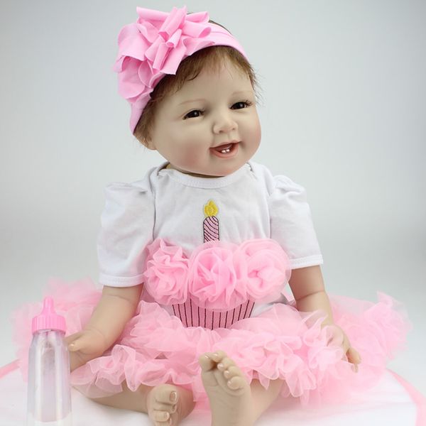 

55cm lifelike silicone baby doll costumed newborn girl kid learning toy
