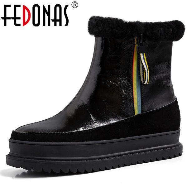 

boots fedonas est female big size fur snow winter warm wool women ankle flats platform casual office shoes woman, Black