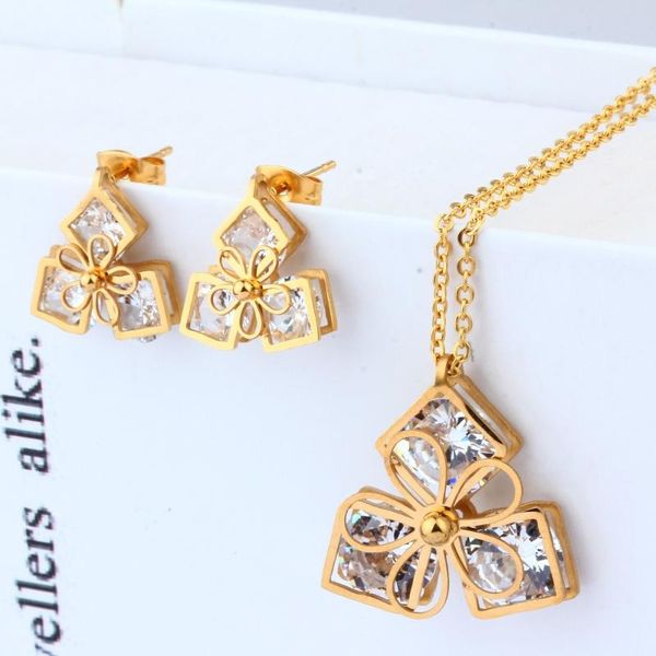 

earrings & necklace oufei fashion zircon stainless steel wedding jewelry sets for women bijoux accessories girl gift dubai african, Silver