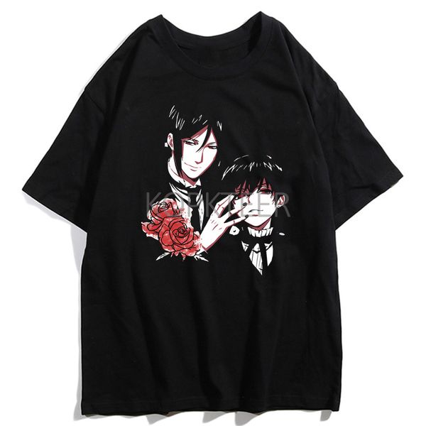 

black butler sebastian ciel phantomhive black t-shirt men women casual streetwear harajuku camiseta masculina tee shirt homme