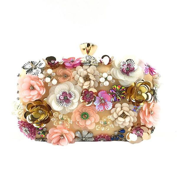 

handmade flower women's clutches evening bags chain beaded crossbody bags with lock square party handbags ladies
