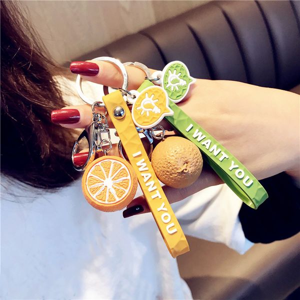 

key chain свежие фрукты брелок пвх 3d киви лимон апельсин арбуз keychains лето женщины мужчины автомобилей брелоков ювелирные изделия сумки, Silver