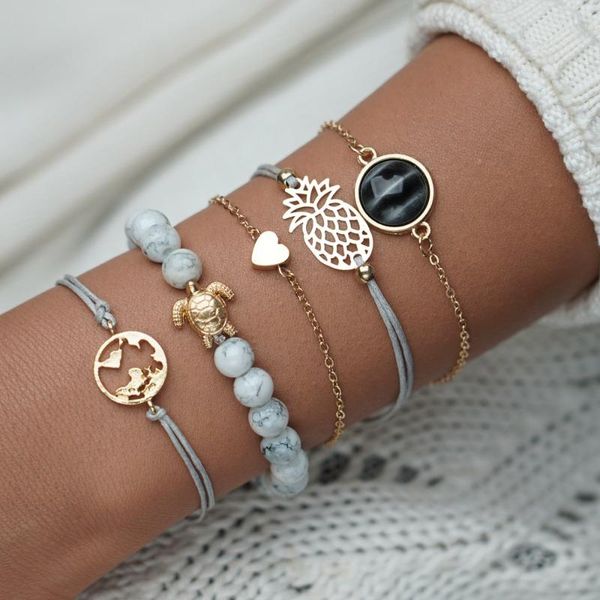 

fashion beads bracelets sets jewelry gifts bohemian turtle pineapple heart map charm bracelets for women charm bracelet, Golden;silver