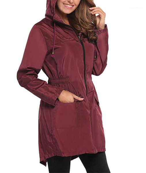 

fashion solid with zipper and pocket womens jacket designer woman cloth drawstring hooded elastic waist trench coats, Tan;black