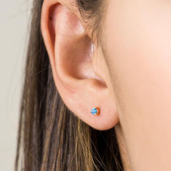 

elegant small round white blue fire opal stud earring real 925 sterling silver tiny jewelry dainty mini cute earrings for girl, Golden;silver