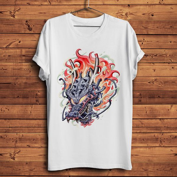 

chinese traditional dragon cool t-shirt homme summer new short sleeve t shirt men white casual tshirt streetwear