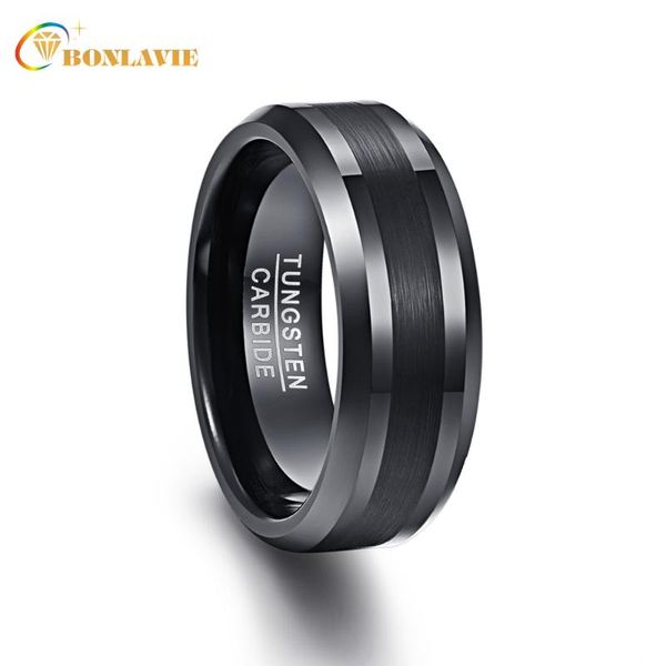 

wedding rings bonlavie black men 100% tungsten carbide bands anillos para hombres pierscienie 8mm width, Slivery;golden