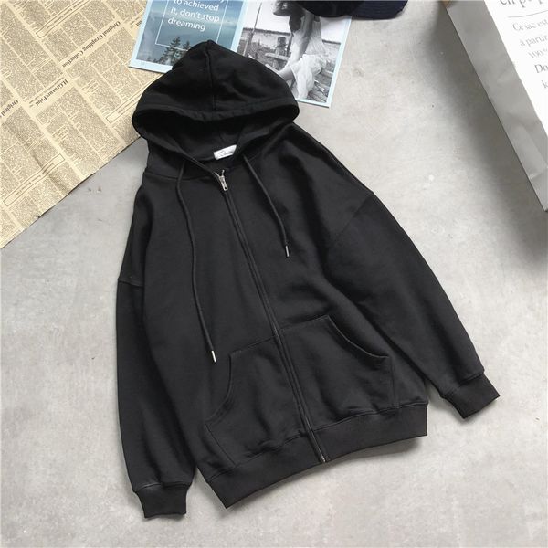 

casual loose cotton sweatshirt for women all-match solid color hooded long sleeve pullover drawstring autumn women's clothing in 0916, Black