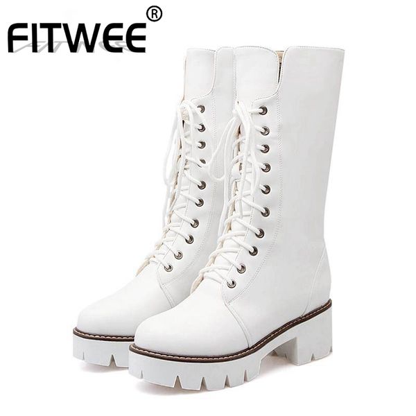 

boots fitwee winter short women fashion lace up square heel shoes casual zipper warm plush fur platform size 34-43, Black