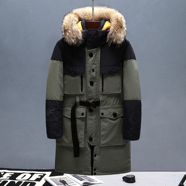 

men's down & parkas -40 degrees white duck jacket men thick winter 2021 big fur collar warm parka waterproof windproof, Black