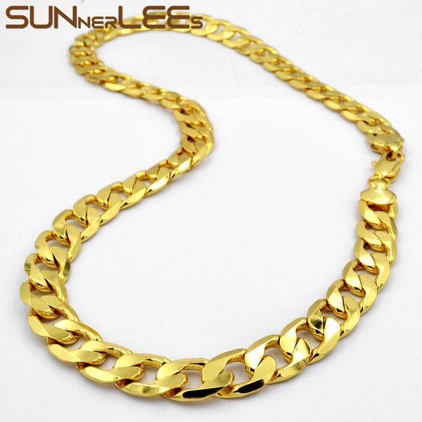 

sunnerlees мода ювелирные изделия снаряженная кубинский link ожерелье цепи розового золота белого цвета 5мм-12мм мужчины женщины подарок с18, Silver