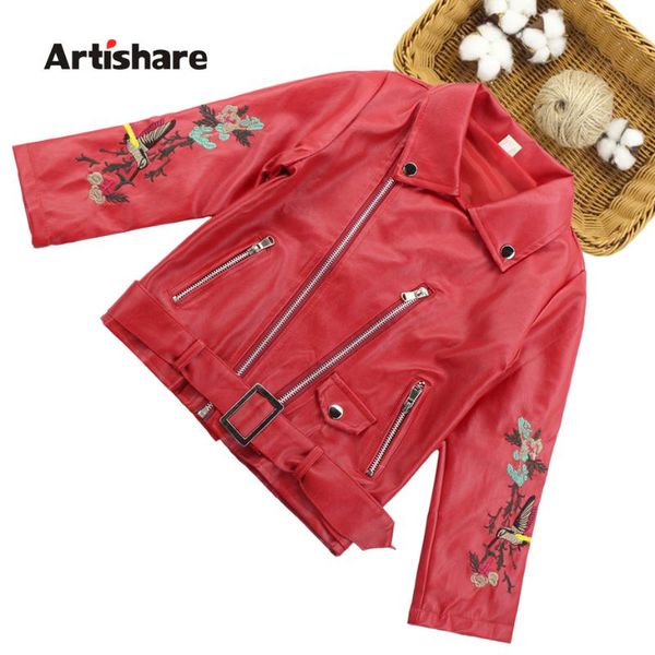 

girls leather jacket coat embroidery flower girls jacekt outerwear autumn kids coat teenage clothes 6 8 10 12 14, Blue;gray
