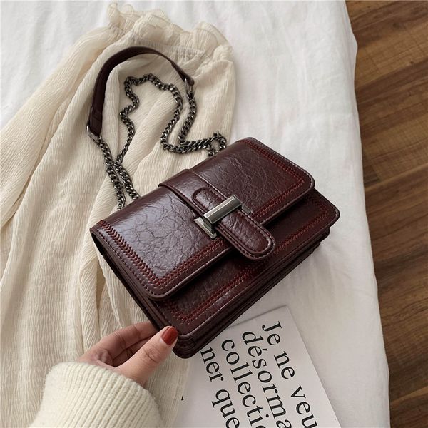 

women's 2020 new style textured shoulder bag western style chain bag fashion small square