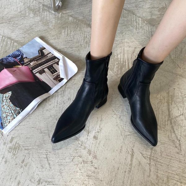 

shoes women's boots autumn luxury designer winter footwear boots-women zipper fashion 2020 rock pointy med rubber ankle pointed, Black