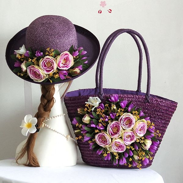 

casual holiday travel vacation bohemia style tote women fashion big flower beach bag rattan weave straw summer handbag