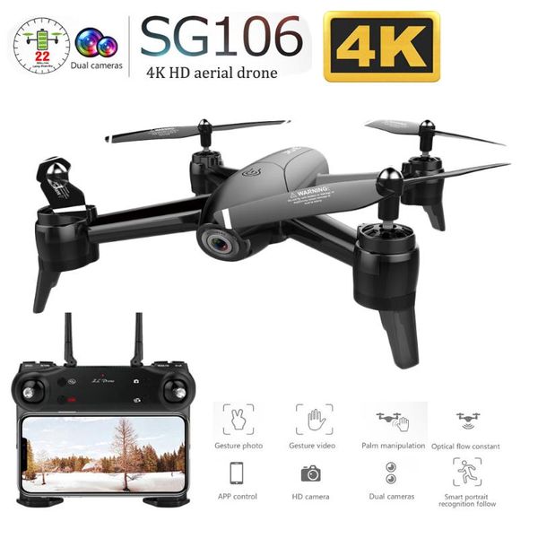 

sg106 wifi fpv rc drone with 720p or 1080p or 4k hd dual camera optical flow aerial video rc quadcopter for toys kid vs s20 e58