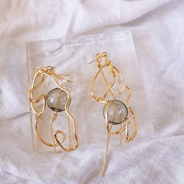 

hand-made designer verbena line bubble glass ball dangle earrings for women gold earring wedding party jewelry, Silver