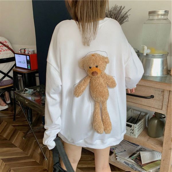 

cotton-containing autumn coat sweater and winter thin coat ins trendy super korean style back three-dimensional bear sweater women's lo, Black