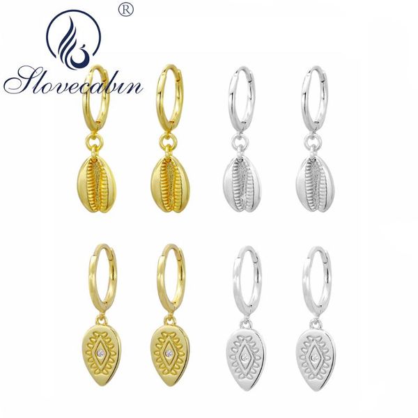 

slovecabin real 100% 925 sterling silver huggies hoop earrings shell pendientes gold color women statement earrings luxury femme, Golden;silver
