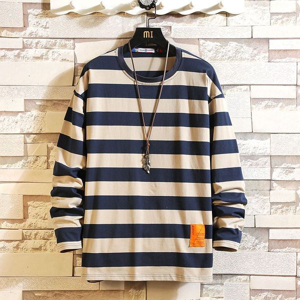 

men's t-shirts 2021 autumn spring fashion oversiz striped tshirt long sleeve casual o neck t-shirt for man tees, White;black