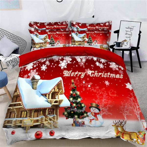 

red christmas snow scene bedding set child room single/double bedding soft duvet cover pillowcase cover new year gift