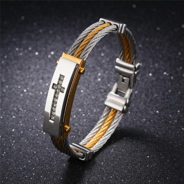 

stainless steel rose gold color cross decorating charm bracelet bangle new fashion trendy bracelets jewelry gift men, Golden;silver