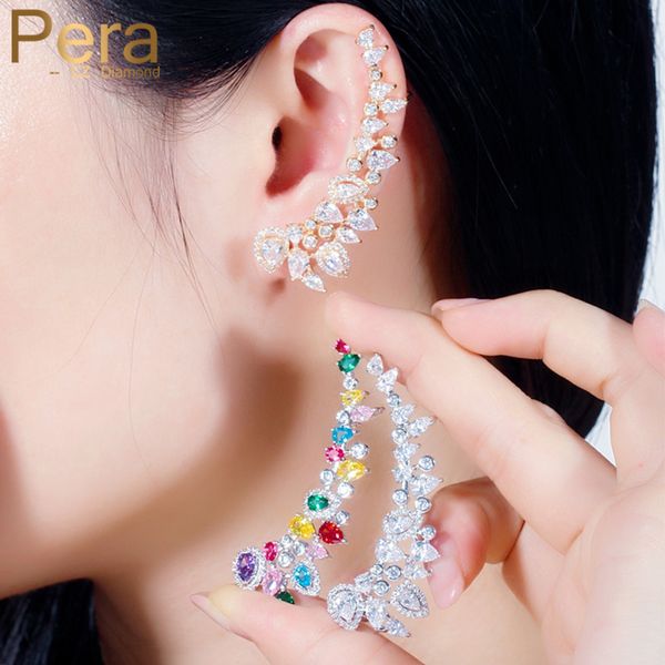 

stud pera unique design colorful cz stone big long statement mismatch earrings for women bridal wedding earring jewelry e582, Golden;silver