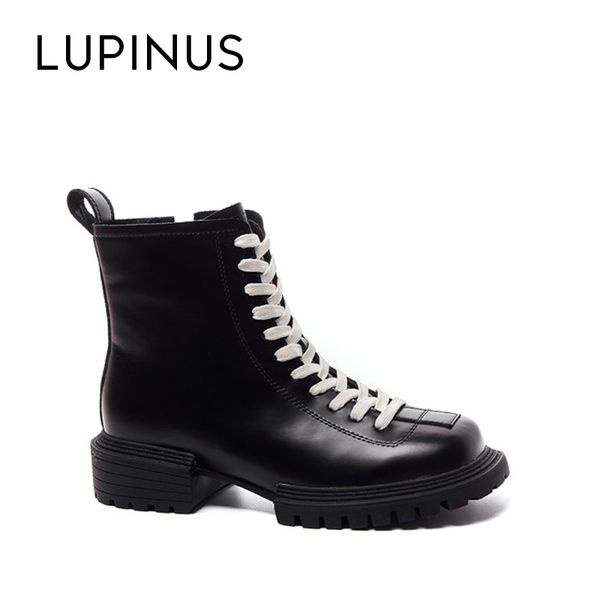 

lupinus design chic square toe ankle boots for women 2020 new fashion women leather boots casual ankle, Black
