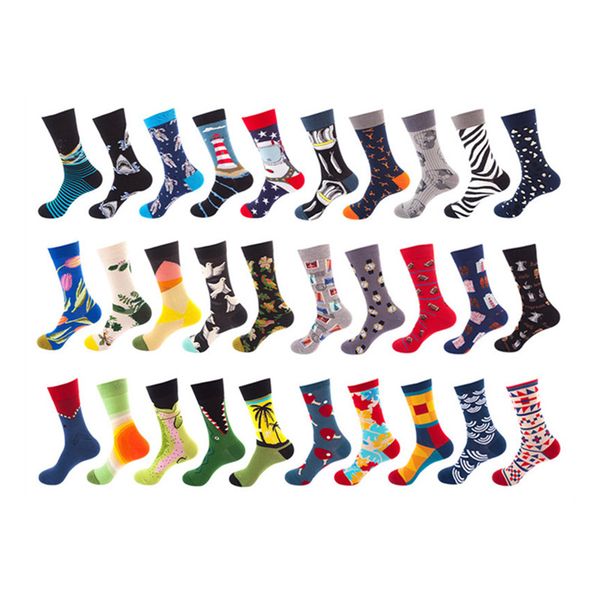 

20 colors mens happy socks striped plaid diamond cherry socks men combed cotton calcetines largos hombre stock 1 pair, Black