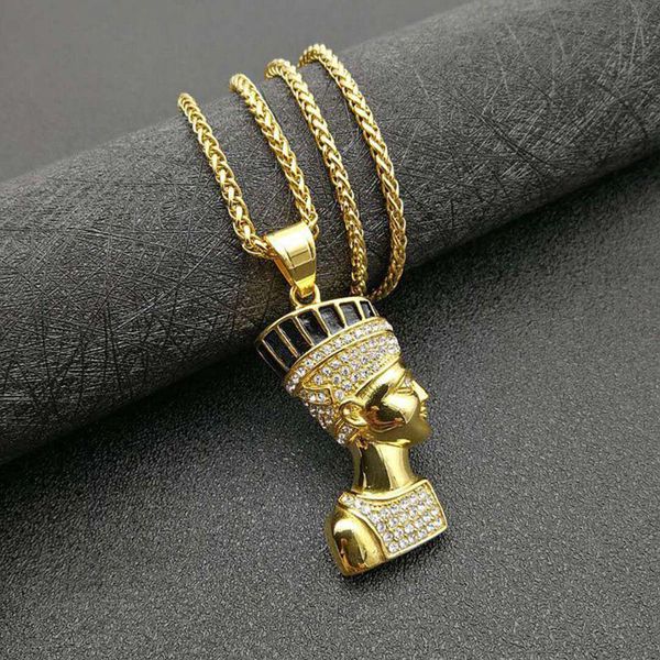 

pendant necklaces stainless steel queen of egypt hip hop necklace pharaoh pyramid women men jewelry gift for him with 60cm chain, Silver