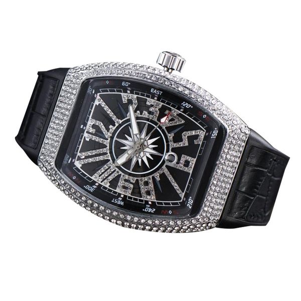 

men's european table yacht diamond tonneau factory direct quartz watch gypsophila, Slivery;brown