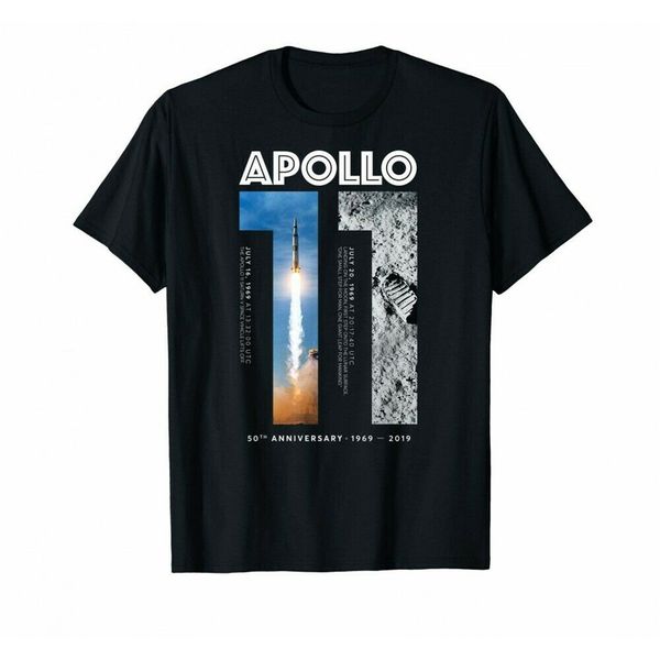 

black apollo 11 50th anniversary tshirt moon landing 1969 2019 t-shirt round neck tee shirt