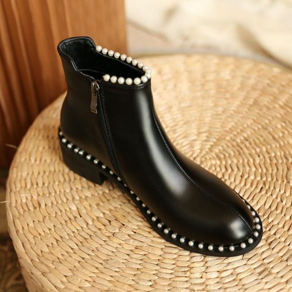 

autumn/winter collection genuine leather beads women boots ankle short boots wedding female women shoes cowhide, Black