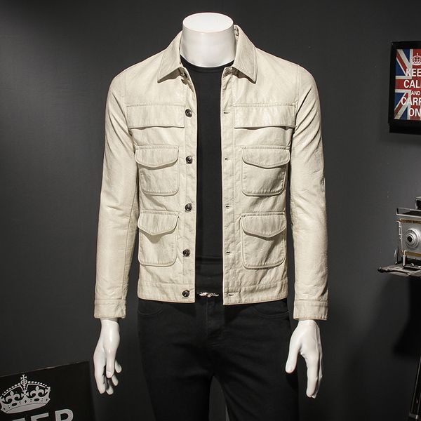 

motorcycle jacket 2020 mens new arrivel autumn zipper pu leather white biker coat black jaqueta masculina couro19053