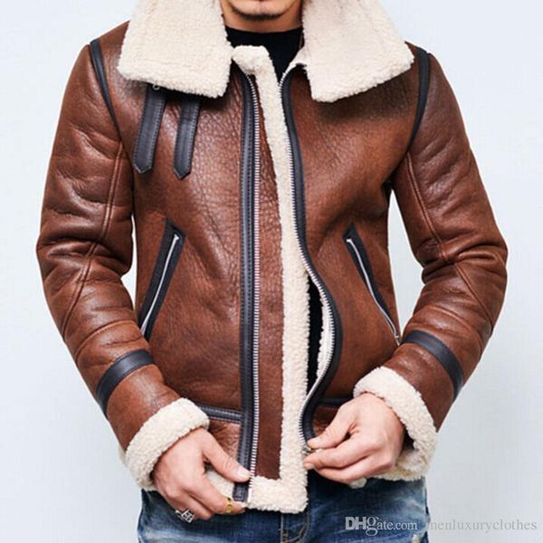 

men leather jackets cashmear woolen turtleneck windbreaker jacket coats winter thick warm, Black;brown