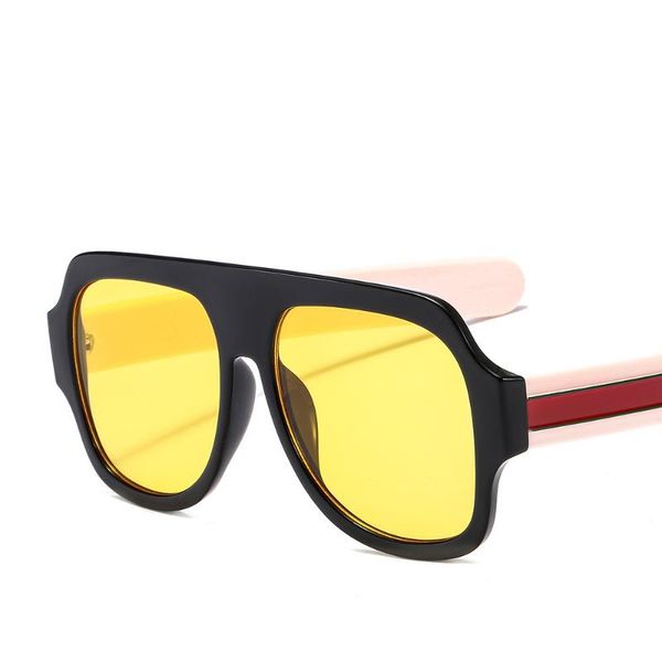 

sunglasses classic large square 2021 women men retro thick line frame tricolor sun glasses yellow pink black lens gafas, White;black