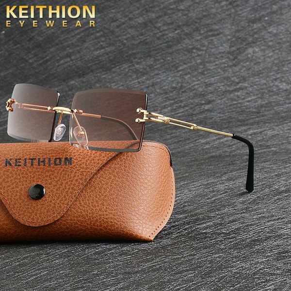 

keithion 2020 small rimless sunglasses women men summer retro brown small rectangular sun glasses for women uv400 retro shades, White;black