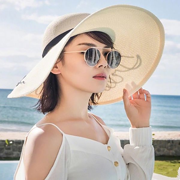 

wide brim hats ruby vicky letter embroidery cap shade sun beach hat big ladies summer straw youth for women, Blue;gray