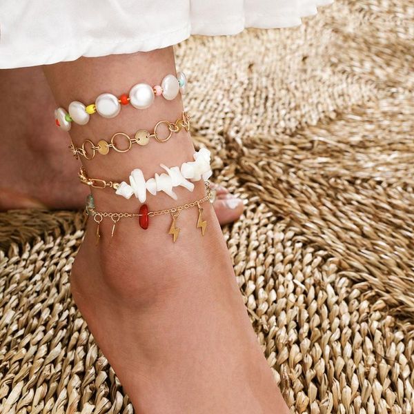 

Cgjxs Modyle Layered White Shell Pendant Chain Ankle Bracelet On Leg Foot Jewelry Boho Charm Anklets For Women Accessories Mujer Metal