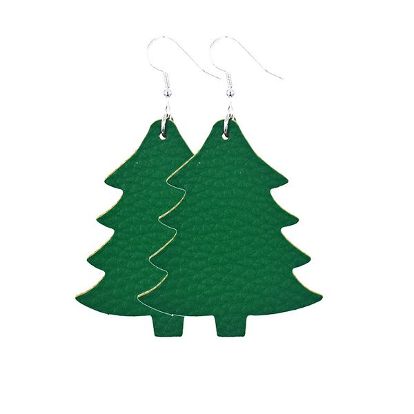 

christmas tree leather earrings - festive gift for women - printed drops - fashion jewelry, Golden