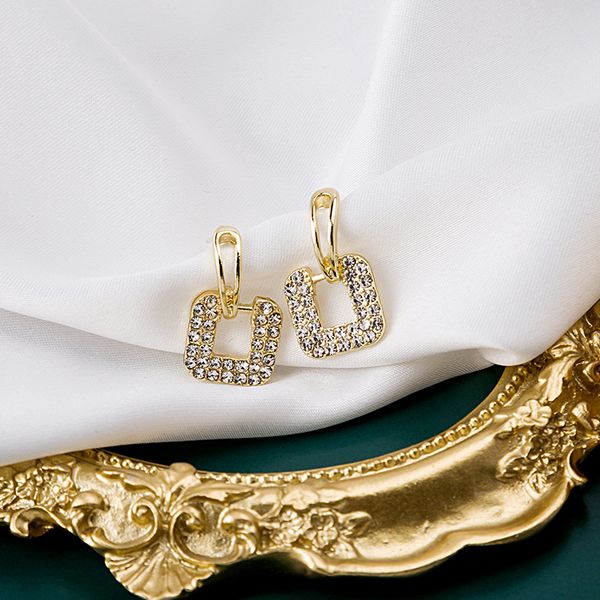 

stud geometric square rhinestone earrings korean jewelry fashion gold color crystal for women e2960-5, Golden;silver