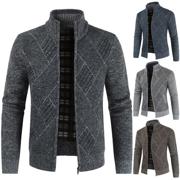 

sfit 2020 mens cardigan sweater autumn stand collar zipper knitted casual sweatercoat coats men warm clothes fleece knit, White;black