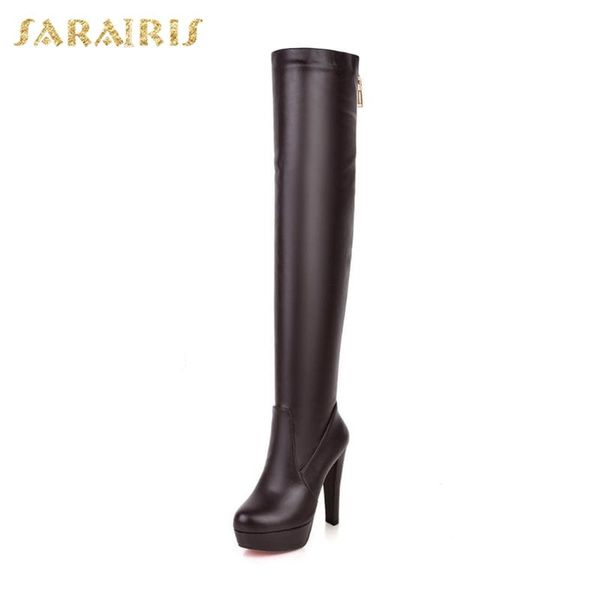 

boots sarairis fashion 2021 platform elegant woman shoes super high heels zipper autumn trend over the knee female, Black
